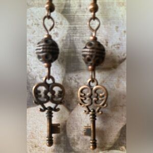 Antique Copper Vintage Style Key Earrings